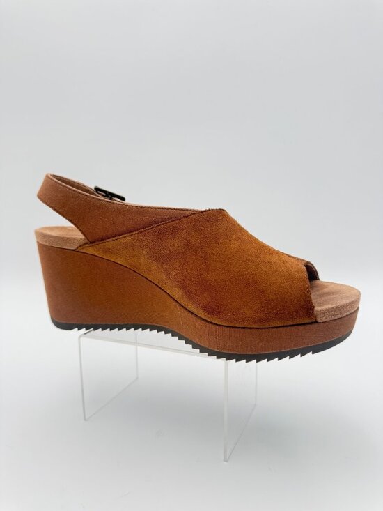 Vionic Shoes - Vionic Women’s Trixie Brown Suede Peep-Toe Wedge  Adjustable Slingback Strap 8